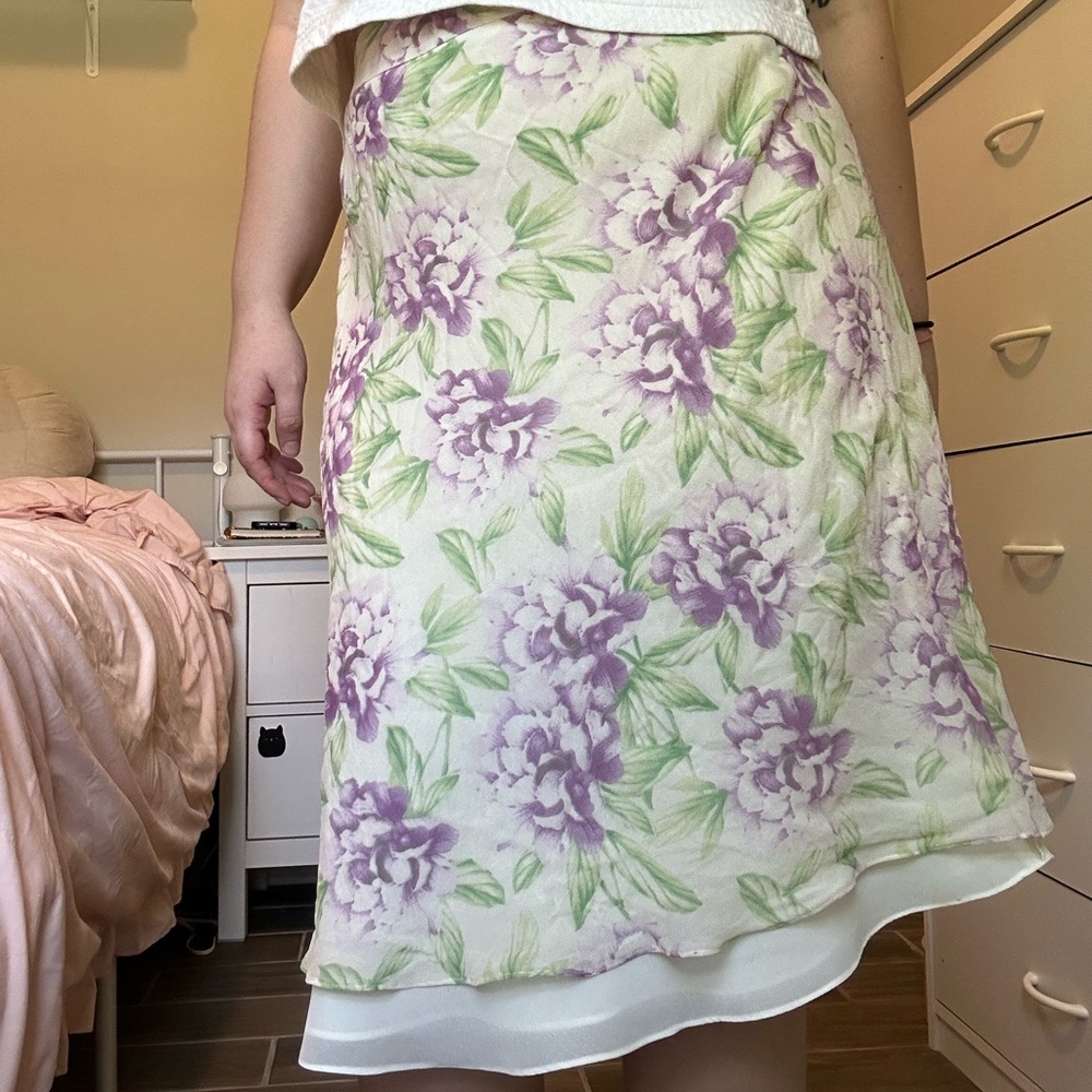 ann taylor purple and green midi skirt